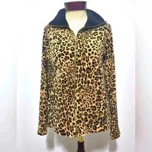 Jones studio leopard print velour zip up jacket. Size small
